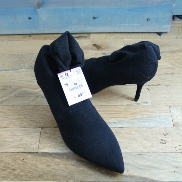 Zara Black Fabric Heeled Ankle Boots NWT US Size 8 Euro 39 High Heels 3" - Picture 7 of 7